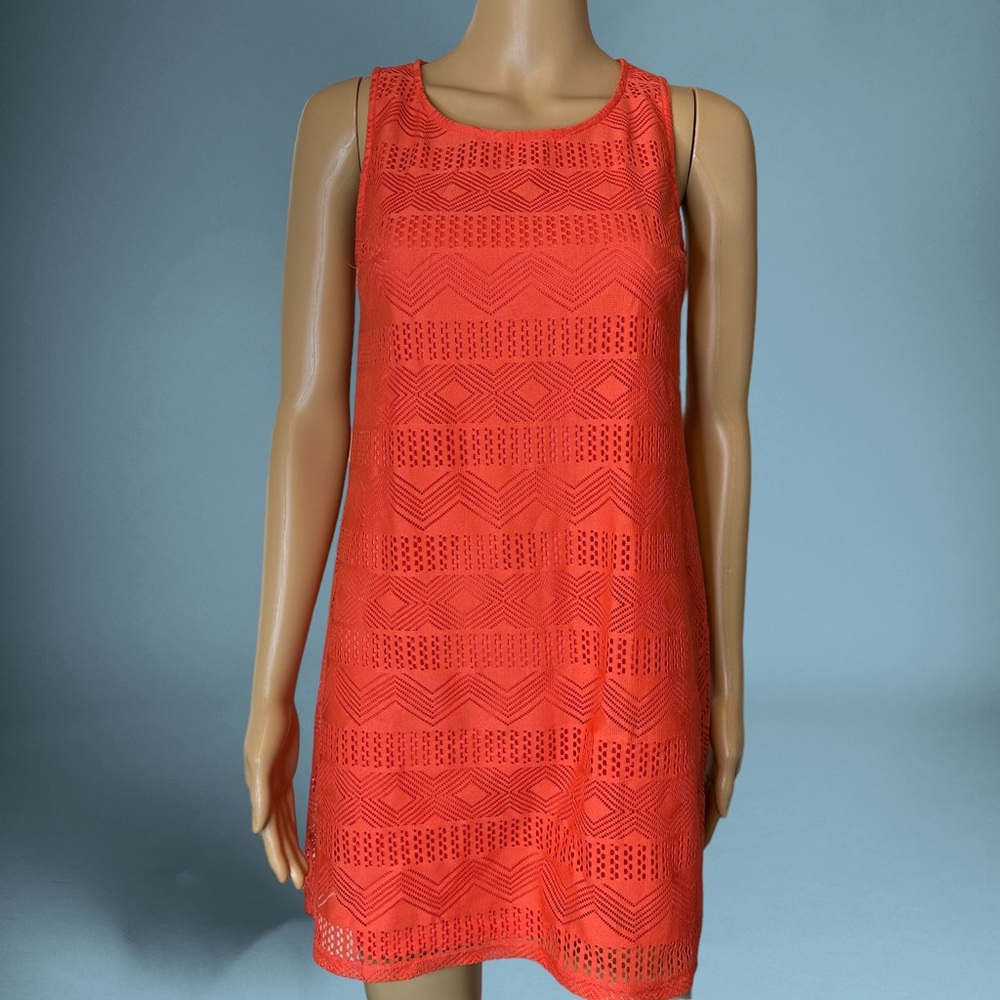 Xhilaration Shift Tunic Mini Dress Small S/P Orange Full Lace Lined Sleeveless